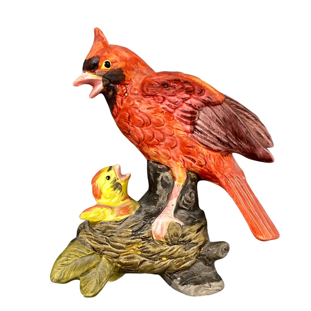 Vintage UC&GC Japan Cardinal Mother Baby Bird Figurine Ceramic MCM